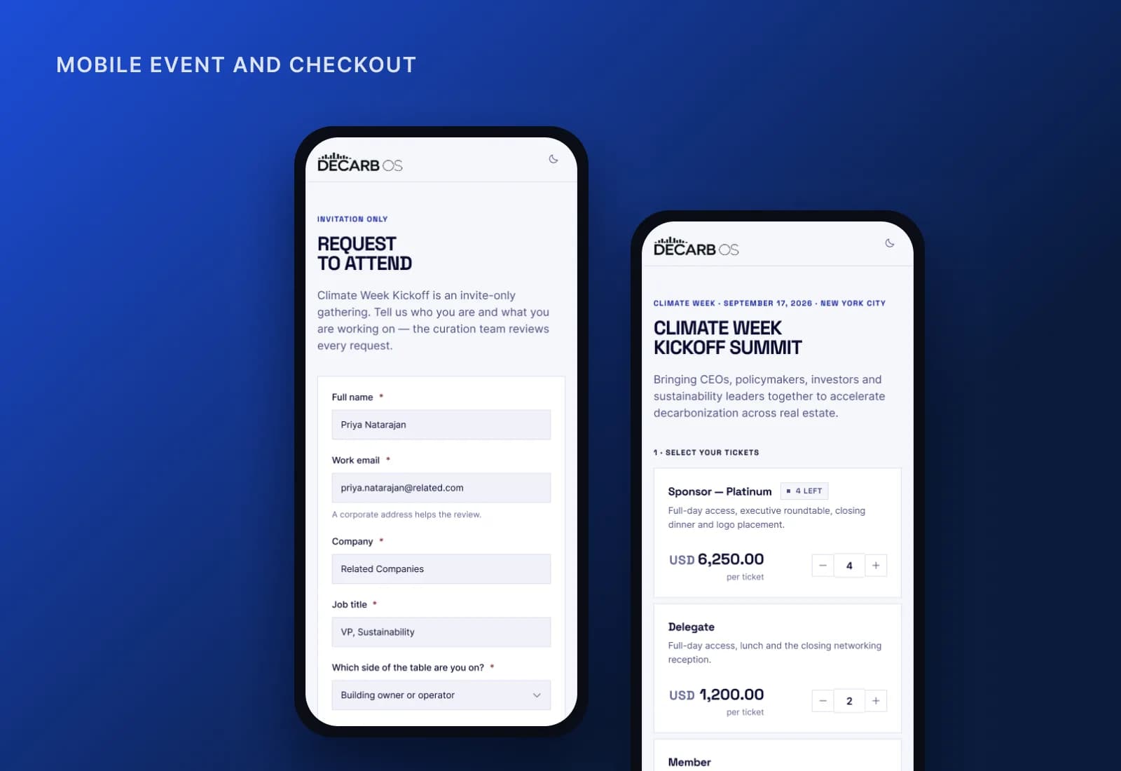 Event page and checkout on mobile